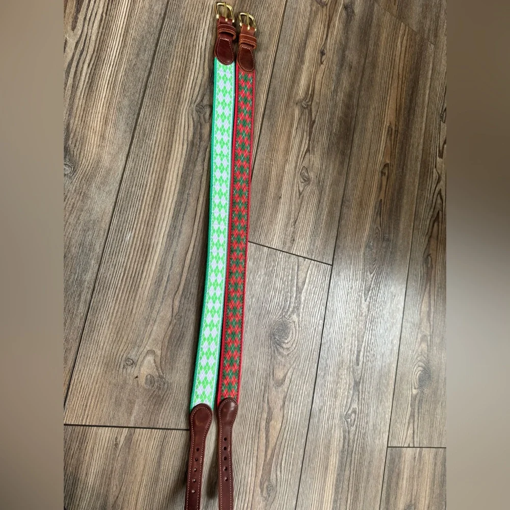 J. Bailey Boys Green Red Argyle Pattern Belts Leather- Christmas Spring